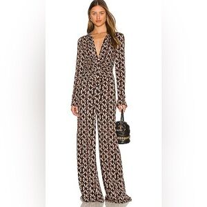 NWT Free People Black and Brown Geometric Jumpsuit with Wrap V-Neck XL